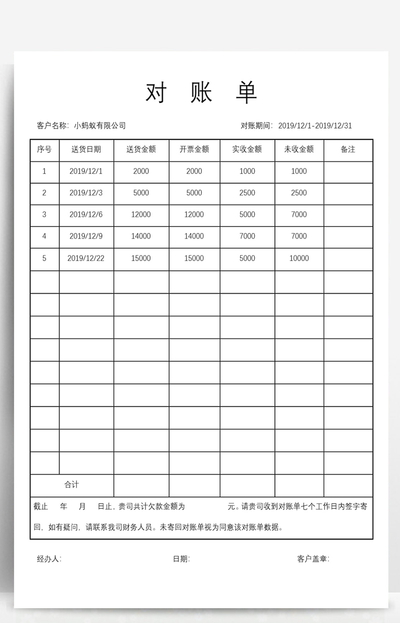 对账单（对账单表格怎么做）