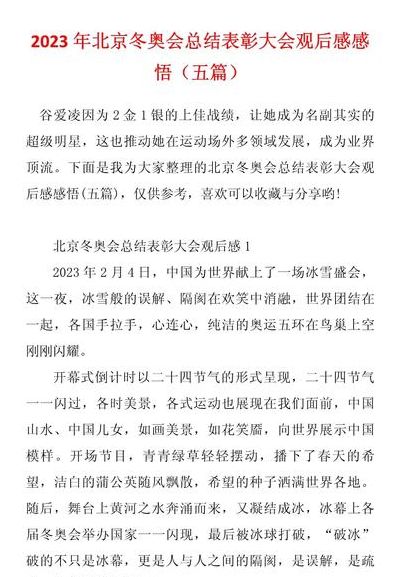 冬奥会总结表彰大会（冬奥会总结表彰大会心得）