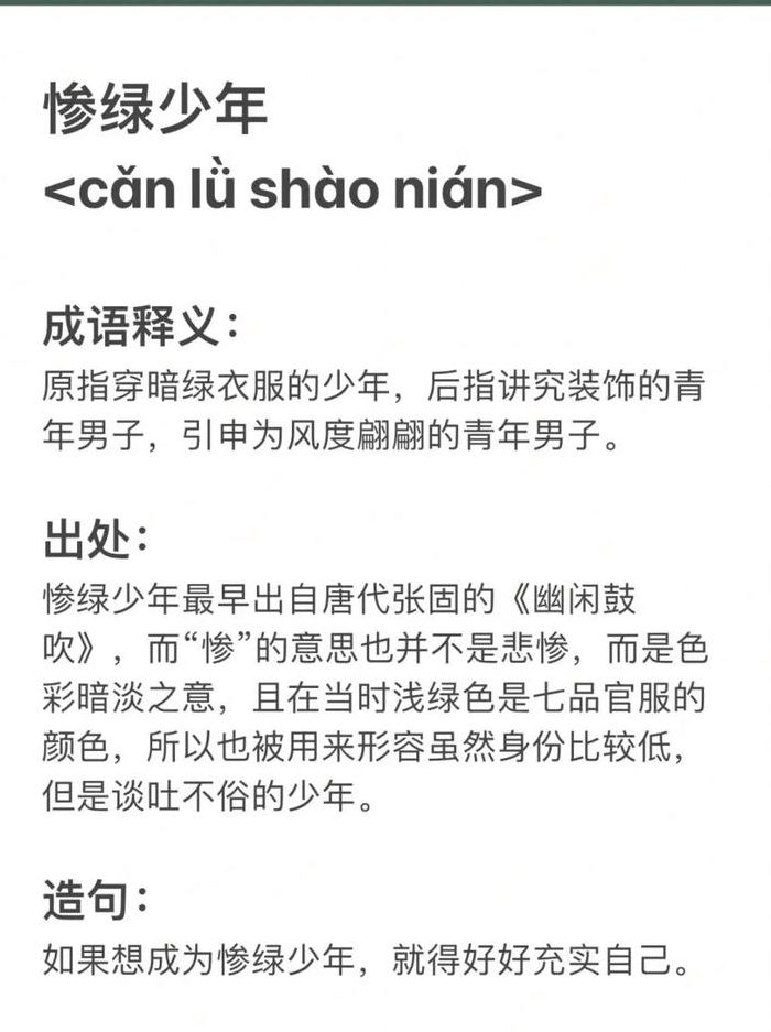 成语惨绿少年原指（惨绿少年是不是成语）