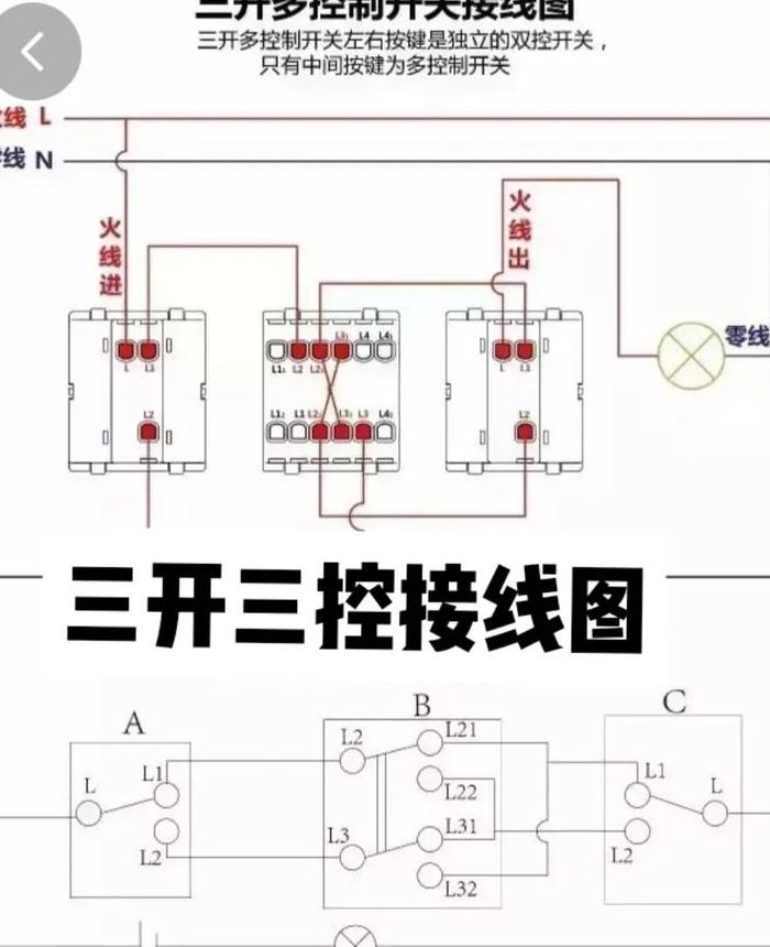 三开开关怎么接线（三开开关怎么接线视频教程）